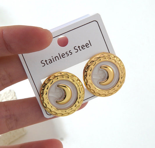 E7033 Aretes circulo lunar dorado acero inoxidable 3cm