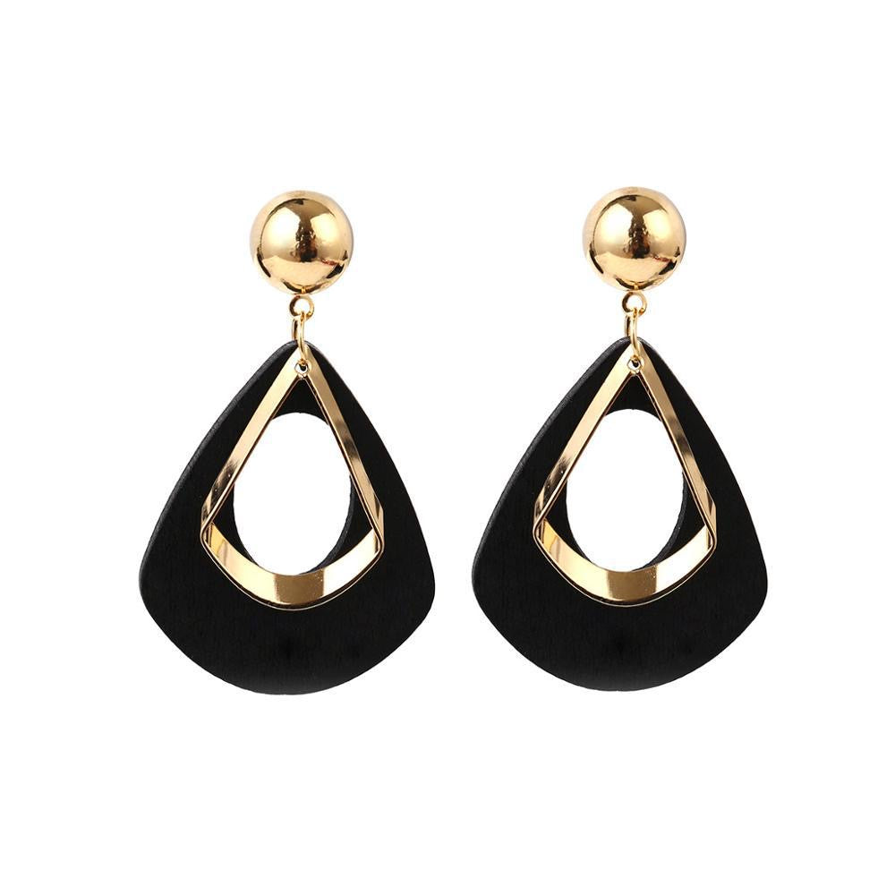 E7159 Aretes geométricos negros  con dorado aleacion 4cm