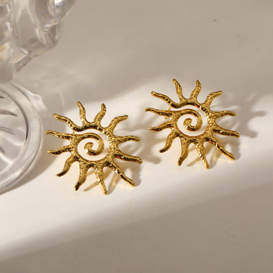 E7081 Aretes sol dorado acero inoxidable 4cm