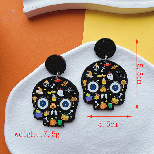 E3764 aretes cráneo día de muertos Halloween 5cm