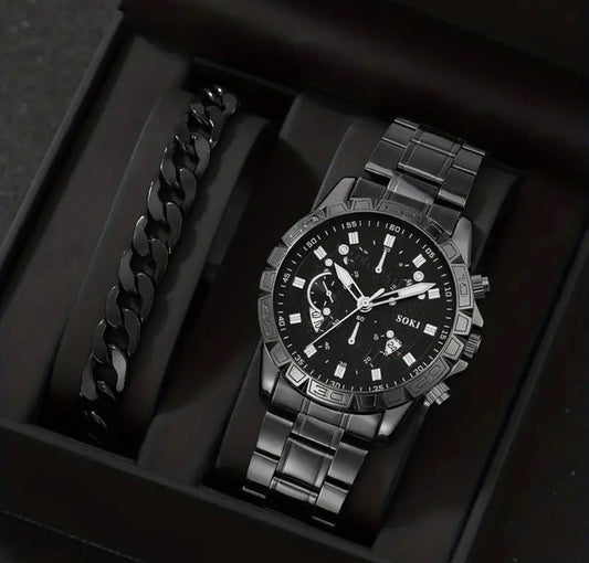 R181 reloj sólido negro hebilla de cuarzo para hombre