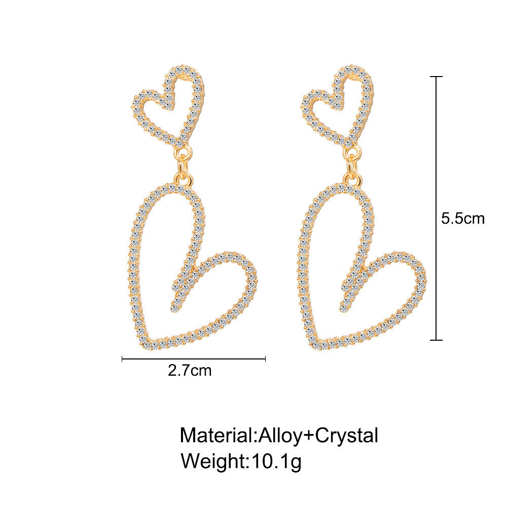 E2587 Aretes corazones colgantes brillantes aleacion 5.5cm
