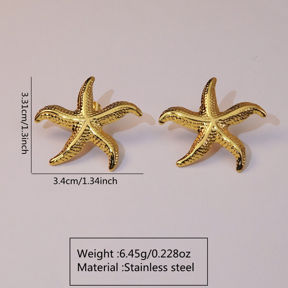 E3326 Aretes estrella de mar acero inoxidable 3.5cm