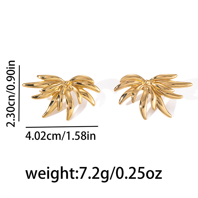 E7231 Aretes hoja acero inoxidable 201 galvanizado con baño de oro 2cm
