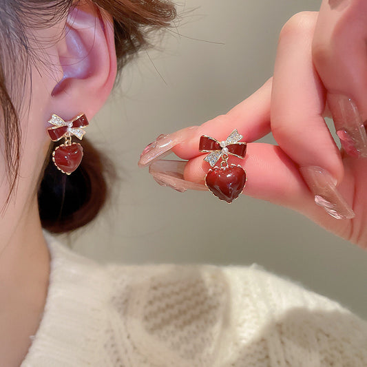 E4033 Aretes moño corazón aleacion esmaltado 2cm