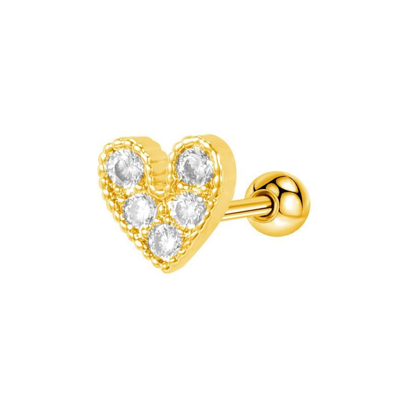 E2021 Broquel 1 pieza dorado corazon acero inoxidable zirconia