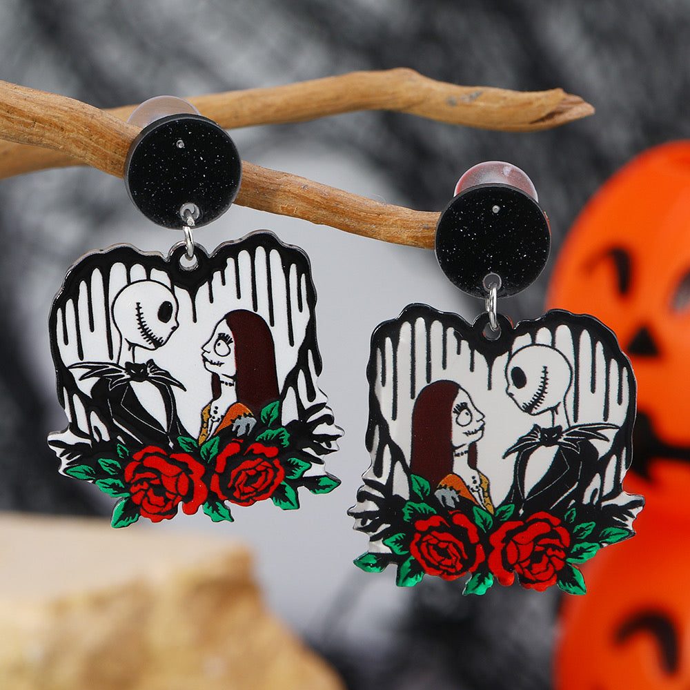 E3809 Aretes corazón Jack y Sally acrílico 5cm
