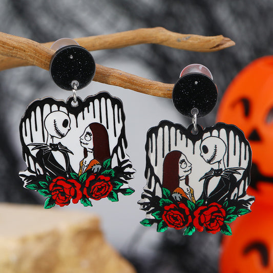E3809 Aretes corazón Jack y Sally acrílico 5cm