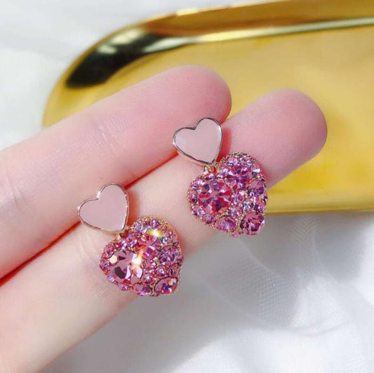 E3630 Aretes corazón rosa aleacion 2.5cm