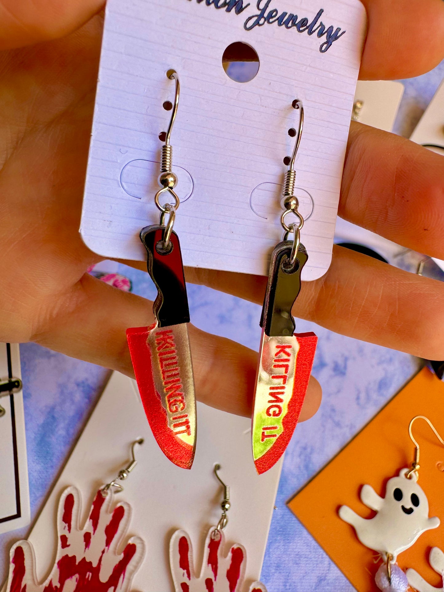 E410 Aretes Cuchillo Sangre Halloween