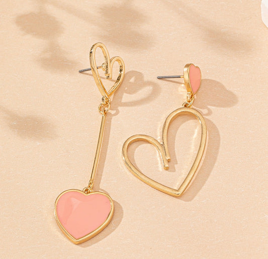 E5097 Aretes asimétricos corazón dorado y rosa aleacion 5cm
