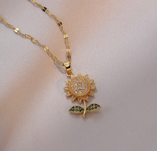 C1549 collar dorado girasol acero inoxidable chapado en oro de 18k 24cm largo 3cm