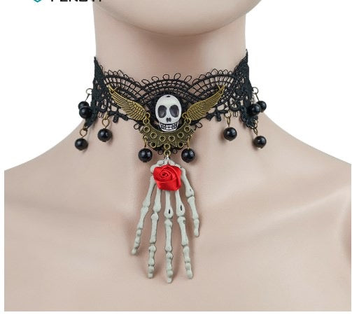 C854 gargantilla de catrina esqueleto Halloween 34cm
