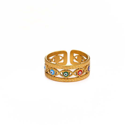 A588 Anillo ojo turco colorido acero inoxidable abierto