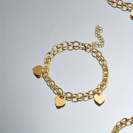 B584 Pulsera corazones dorada acero inoxidable 21cm