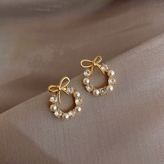 E3661 Aretes moño aro perla aleacion 1cm
