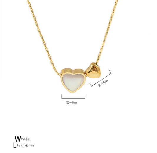 C1143 Collar  corazón dorado y blanco acero inoxidable chapado en oro de 18k 22cm largo 1cm dije
