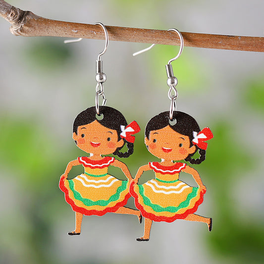 E3755 aretes mujer bailando madera