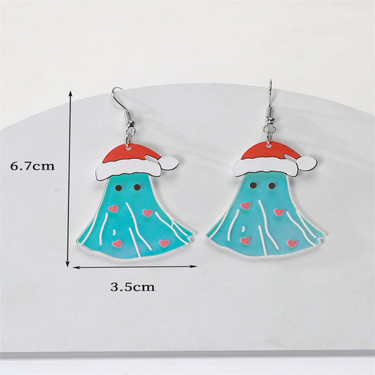 E4165 Aretes fantasma gorro de navidad 4.3cm