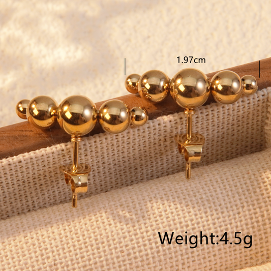 E3657 Aretes  esfera dorada acero inoxidable chapado en oro de 18k 3cm