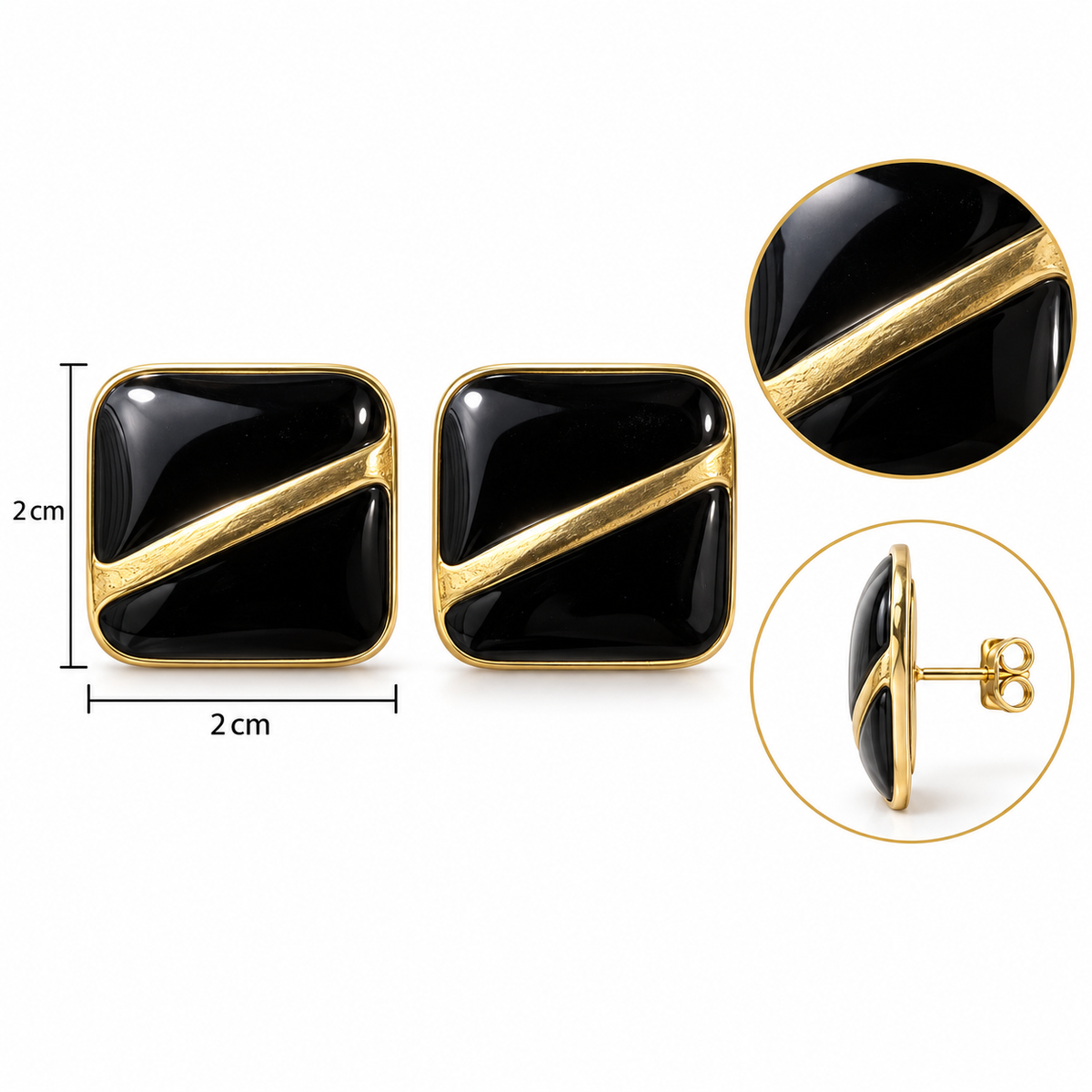 E034 Aretes cuadrado con detalle dorado en centro de acero inoxidable 304