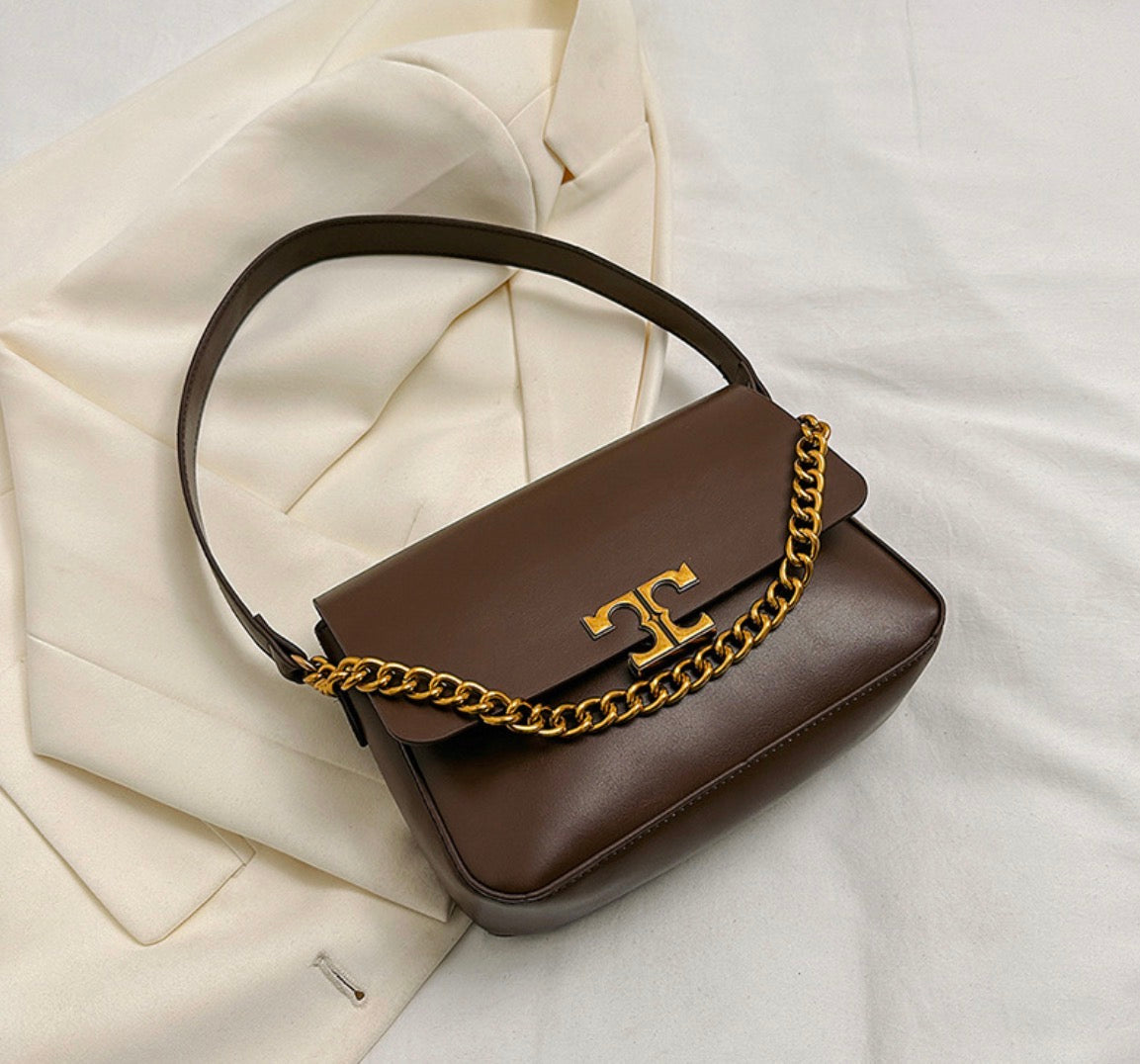 Cr59 Bolso de mano cafe elegante cuero sintético