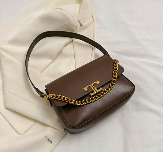 Cr59 Bolso de mano cafe elegante cuero sintético