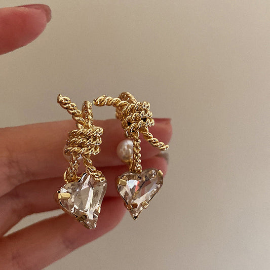 E6080 Aretes nudo corazon cristal colgante 3.5cm aleacion