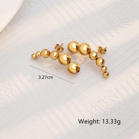 E3656 Aretes esfera dorada acero inoxidable chapado en oro de 18k 3.5cm