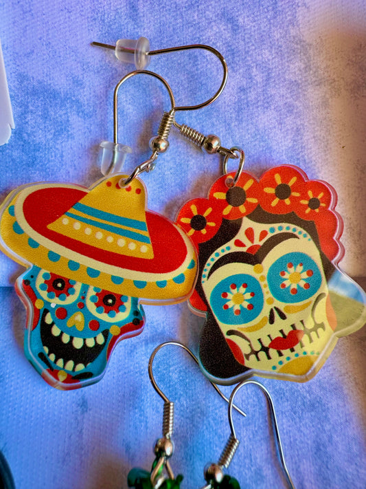 E230 Aretes Calavera Catrina Frida Kahlo Dia De Muertos Halloween