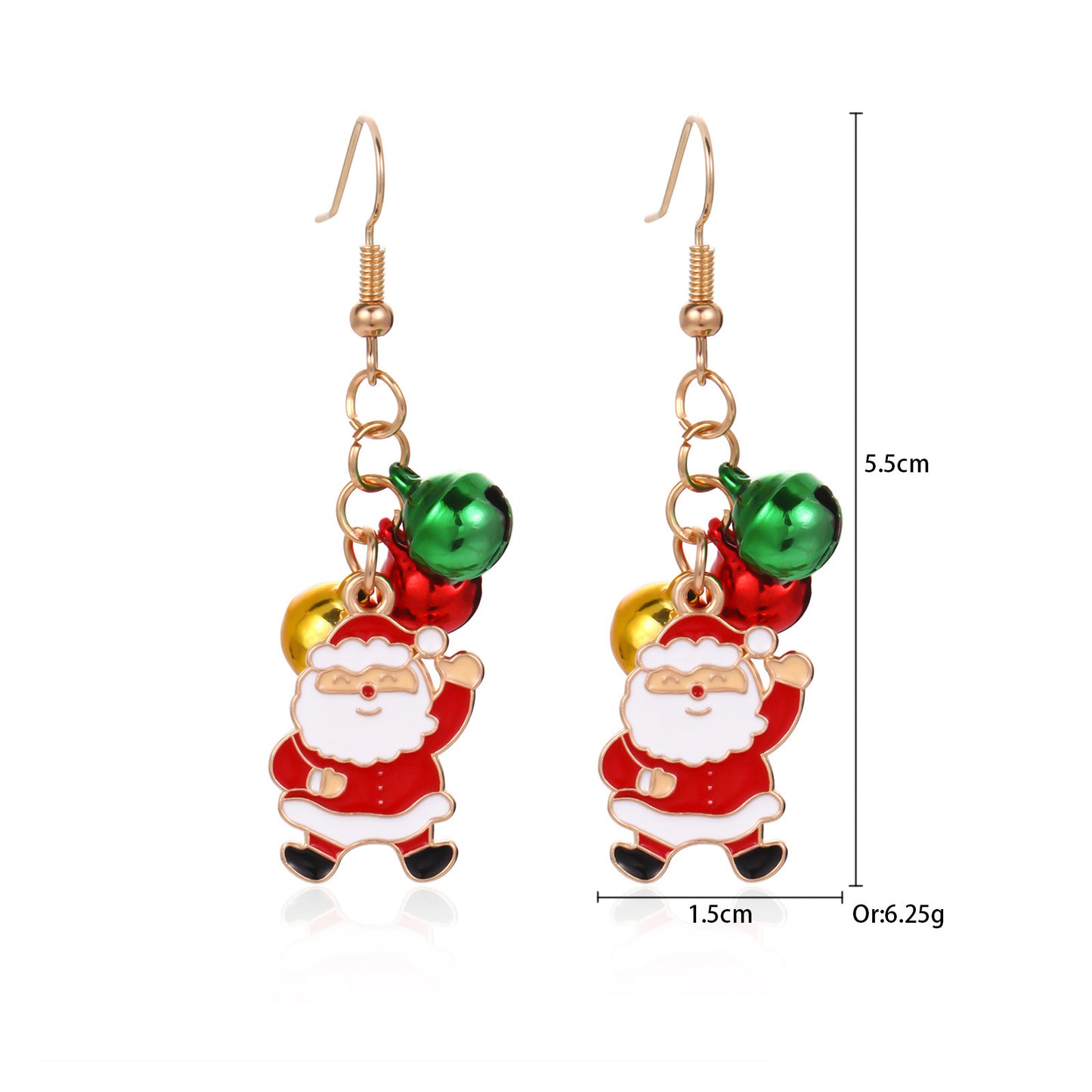 E4190 aretes Santa claus colgante navideño aleacion 6.5cm