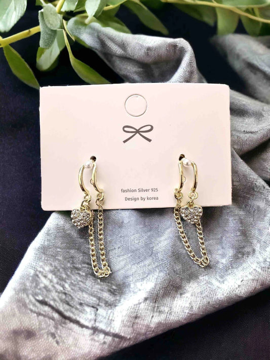 E1315 Aretes corazón zirconia cadena colgante poste de plata