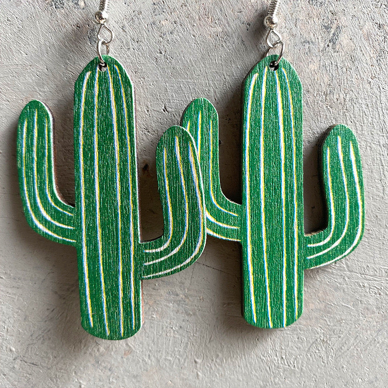 E7338 Aretea cactus madera hechos a mano 8cm