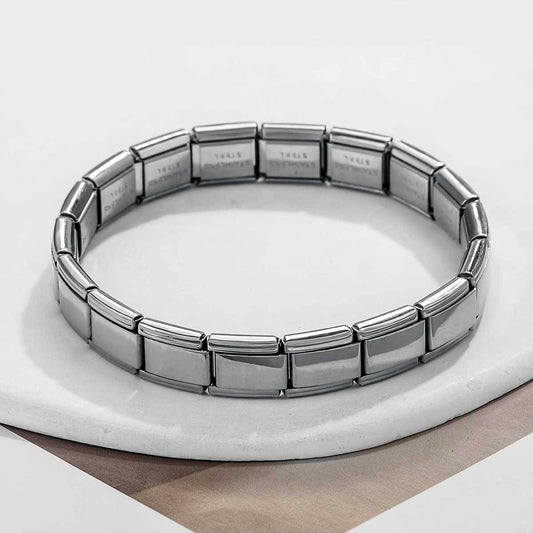 E902 Pulsera plateada tipo italiana acero inoxidable ajustable