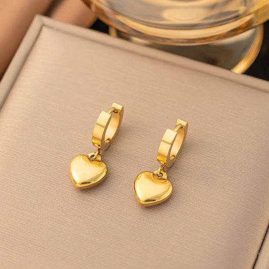 E3486 Aretes colgantes corazon dorado acero inoxidable 2.5cm