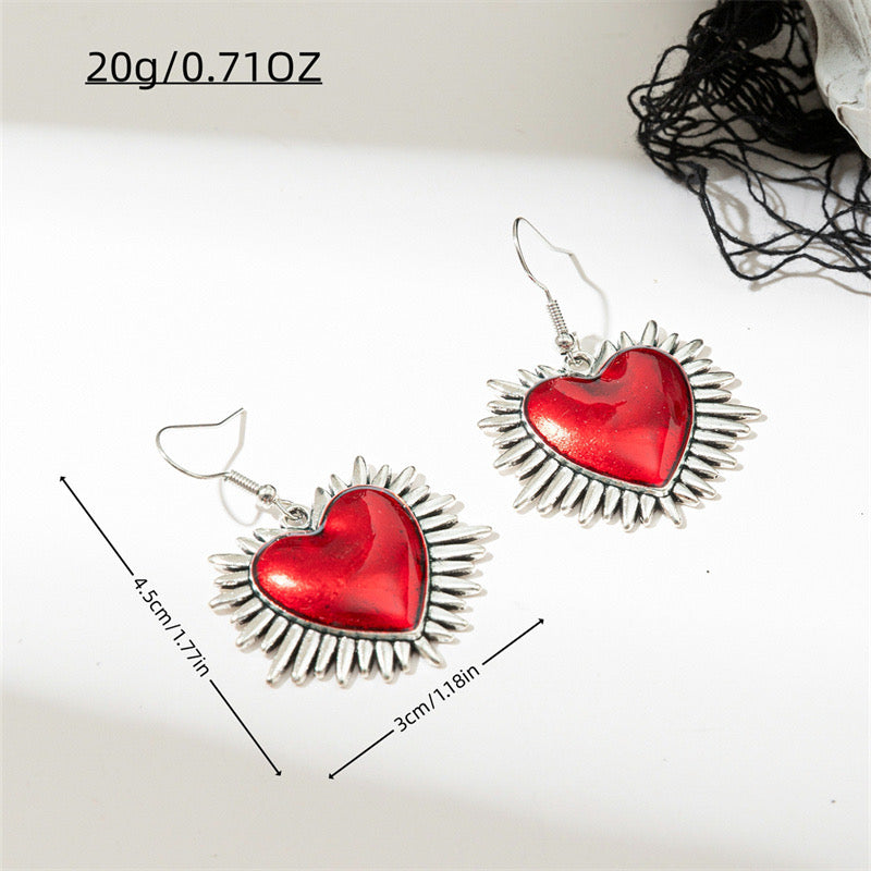 E2051P Aretes corazon rojo plateado aleacion gancho