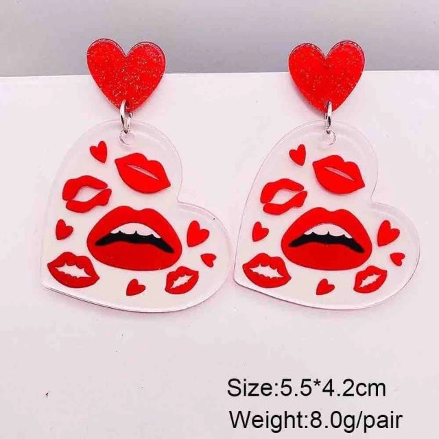 E1070 Aretes corazón acrílico grande besos