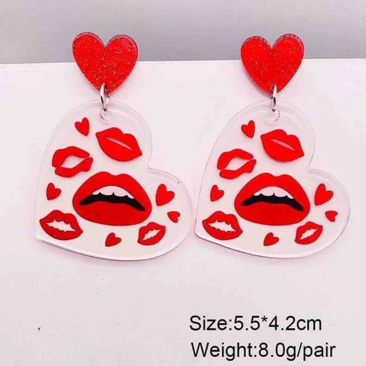 E1070 Aretes corazón acrílico grande besos