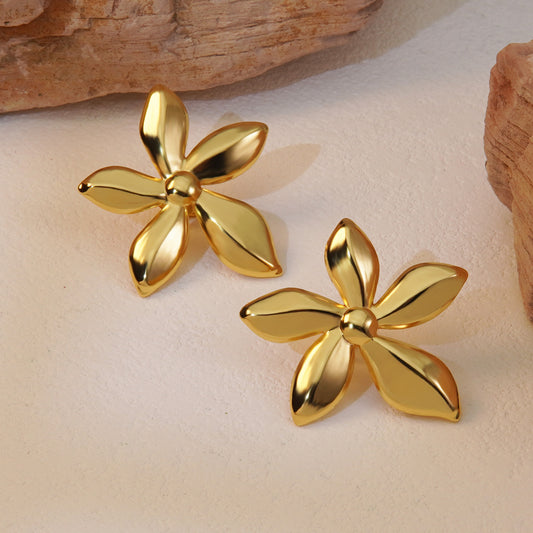 E3195 Aretes flor dorada acero inoxidable 3cm