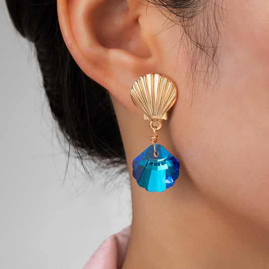 E4040 Aretes concha de mar azul aleacion 4cm
