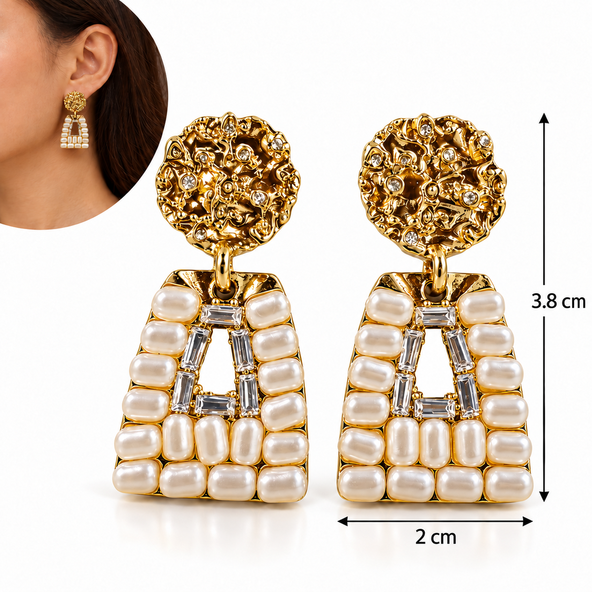 E7558 Aretes perlas cristal elegante