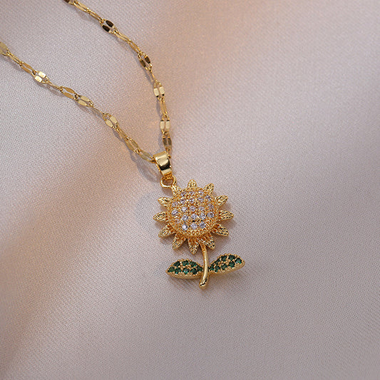 C756 Collar girasol acero titanio 22cm largo 2cm dije
