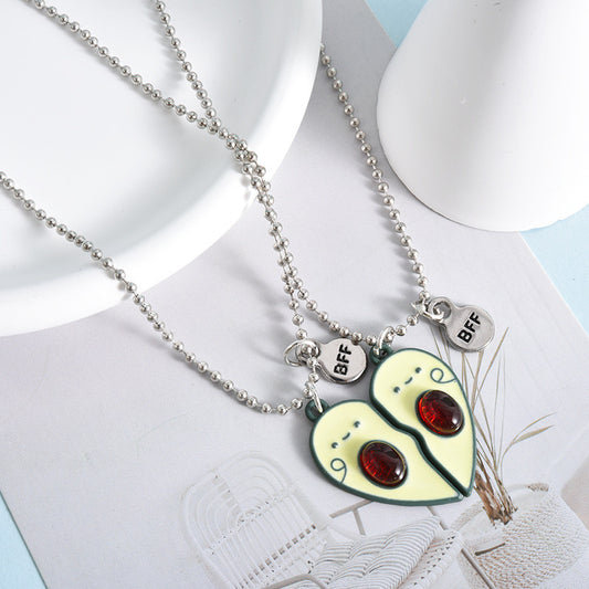 C1139 Collares dúo de amigos en forma de corazón aguacate aleacion 26cm 4cm dije