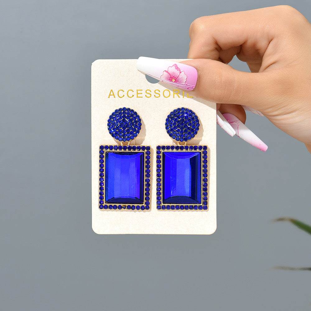 E7265A Aretes azul cristal fiesta elegante 5cm