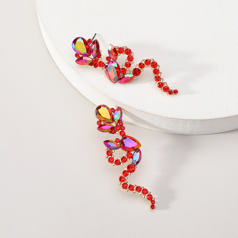 E7308R Aretes serpiente cristal fiesta 5cm