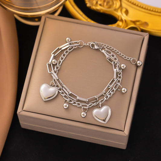 B470 pulsera corazones plateada acero inoxidable chapado en oro de 18k 18cm