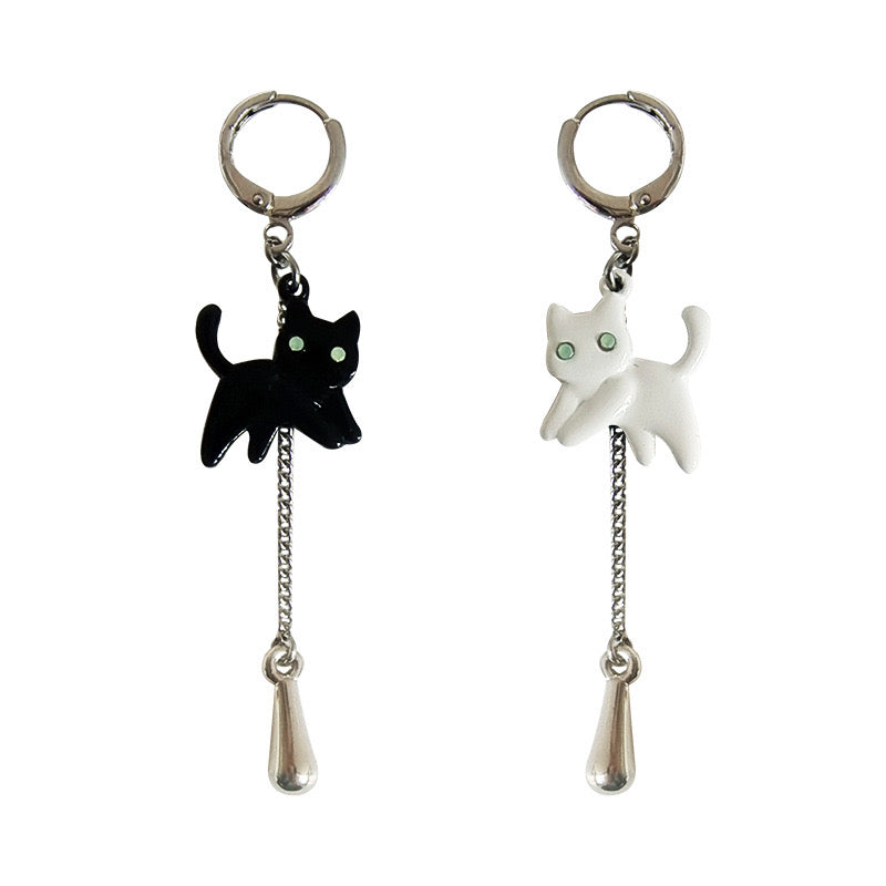 E2133 Aretes gatos argolla cobre esmaltado 6.3cm