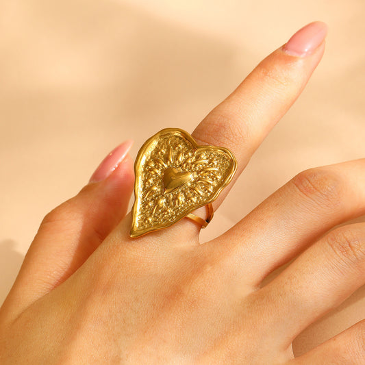 A178 Anillo corazon vintage acero inoxidable 3.5cm