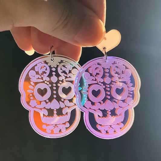 E3773 aretes calavera cráneo tornasol acrílico 6cm