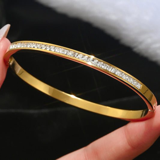 B958 Brazalete dorado circonia acero inoxidable 304 chapado en oro 18k